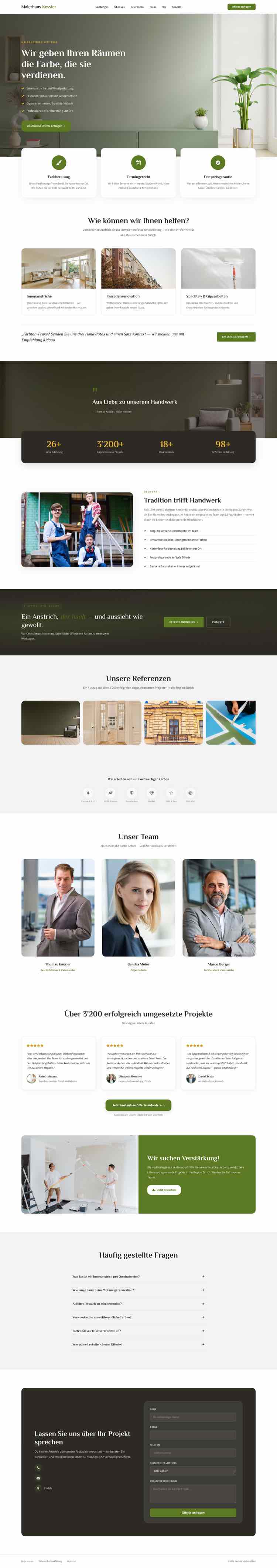 Maler aus Zürich, Beispielseite Webdesign Handwerk