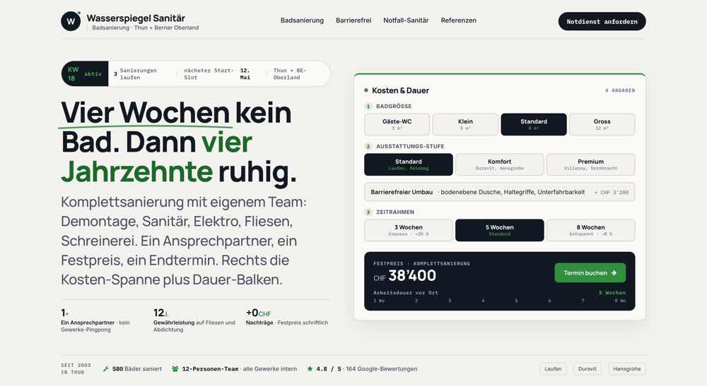 Sanitär aus Thun, Beispielseite Webdesign Handwerk