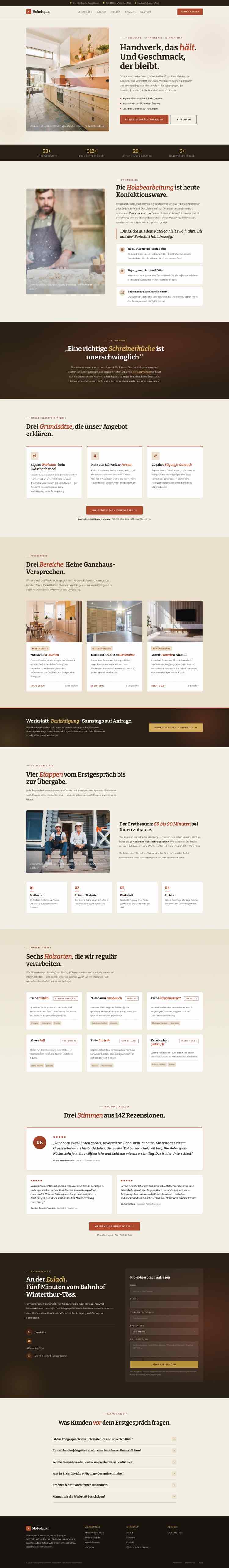 Schreinerei aus Winterthur, Beispielseite Webdesign Handwerk