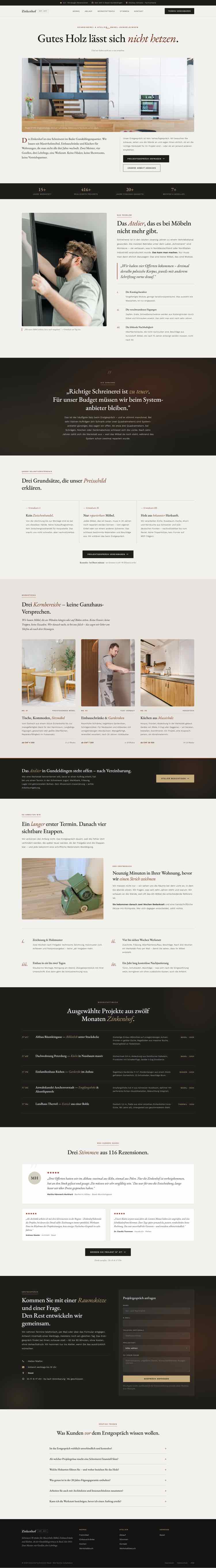 Schreinerei aus Basel, Beispielseite Webdesign Handwerk