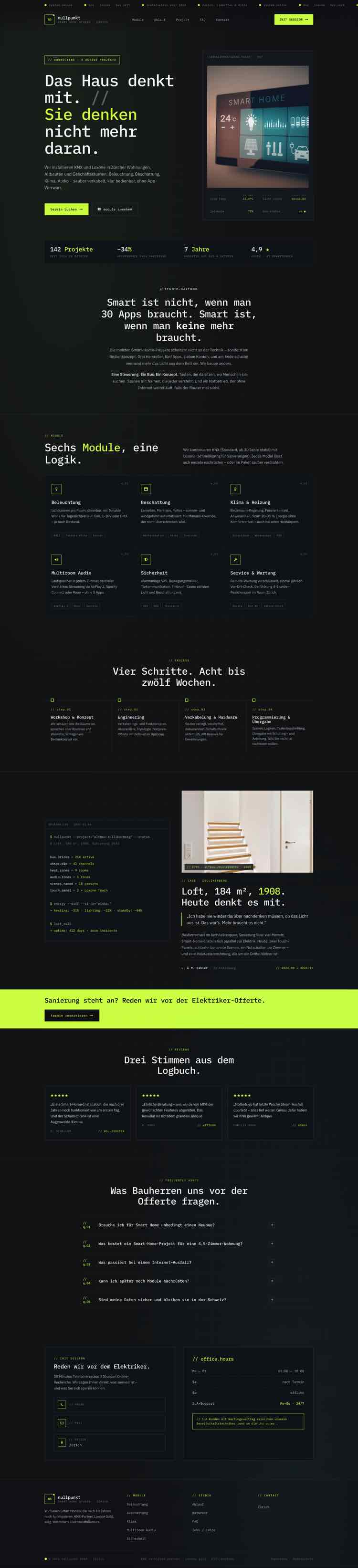 Smart-Home aus Zürich, Beispielseite Webdesign Handwerk