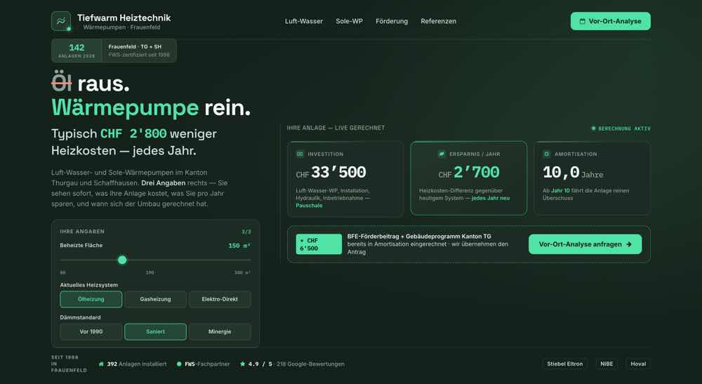 Wärmepumpe aus Frauenfeld, Beispielseite Webdesign Handwerk