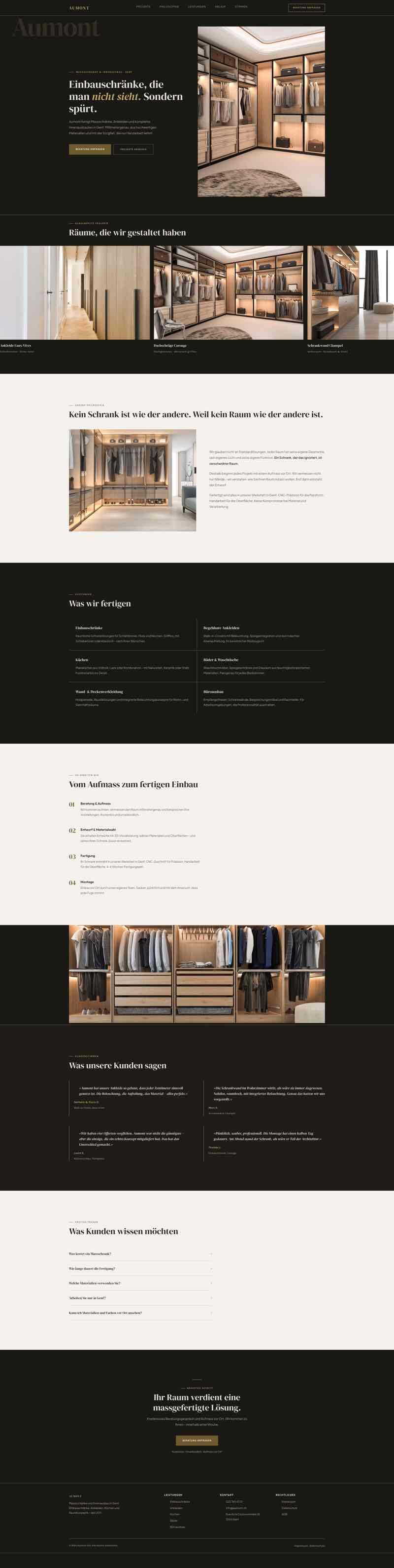 Webdesign für Innenausbau-Unternehmen mit Referenzprojekten und Leistungsübersicht