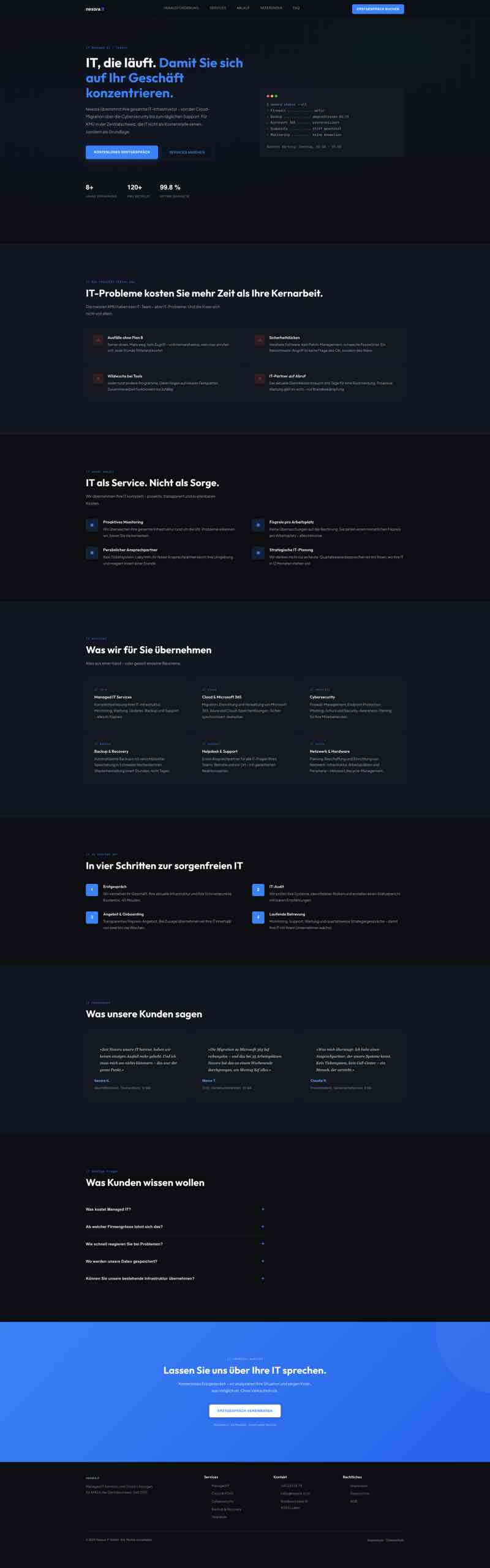 Technischer Webauftritt für IT-Dienstleister mit Serviceangebot und Support