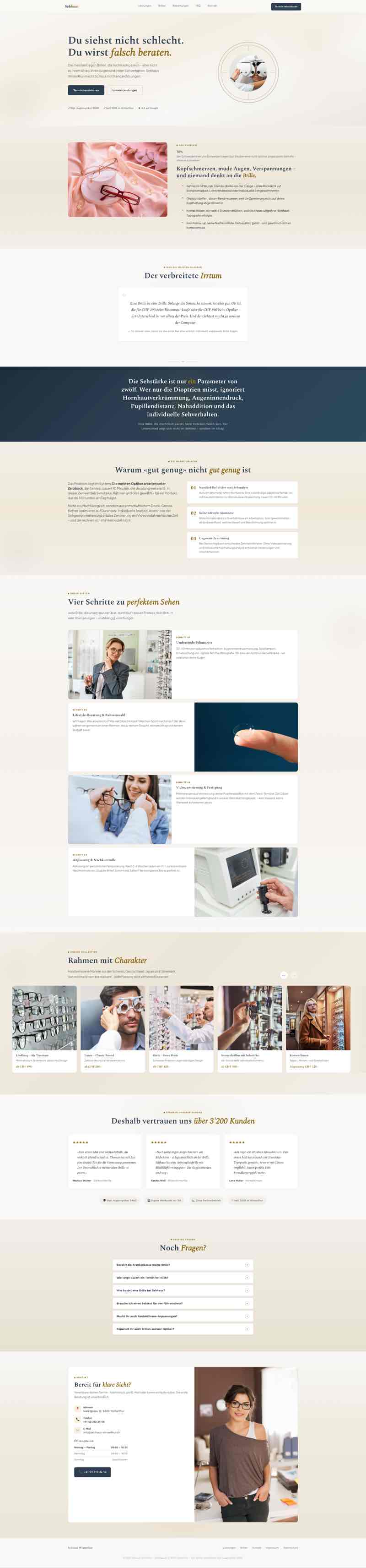 Moderner Webauftritt für Optiker mit Brillensortiment und Terminvereinbarung