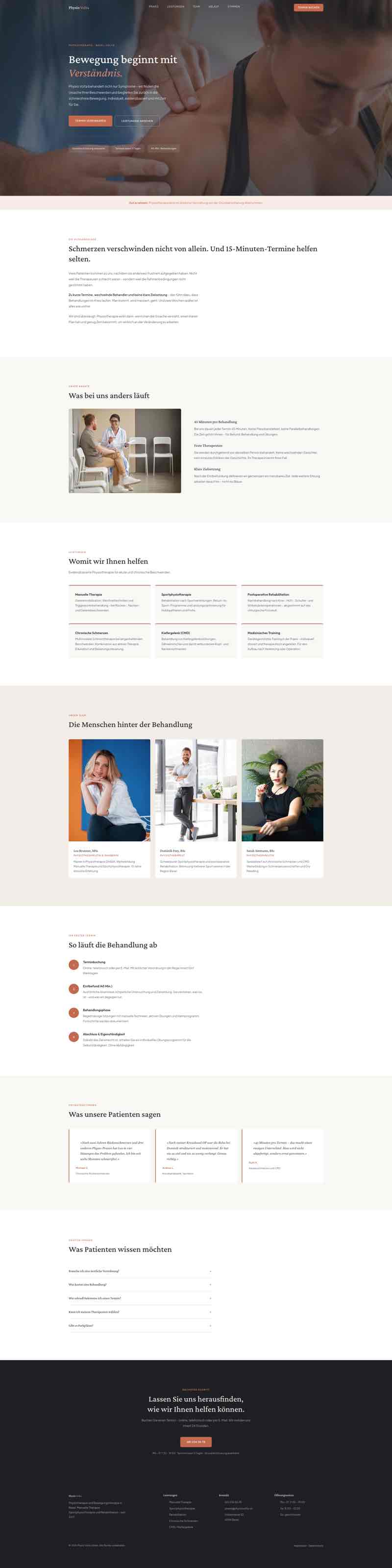 Einladende Website für Physiotherapie-Praxis mit Therapieangebot und Terminvereinbarung