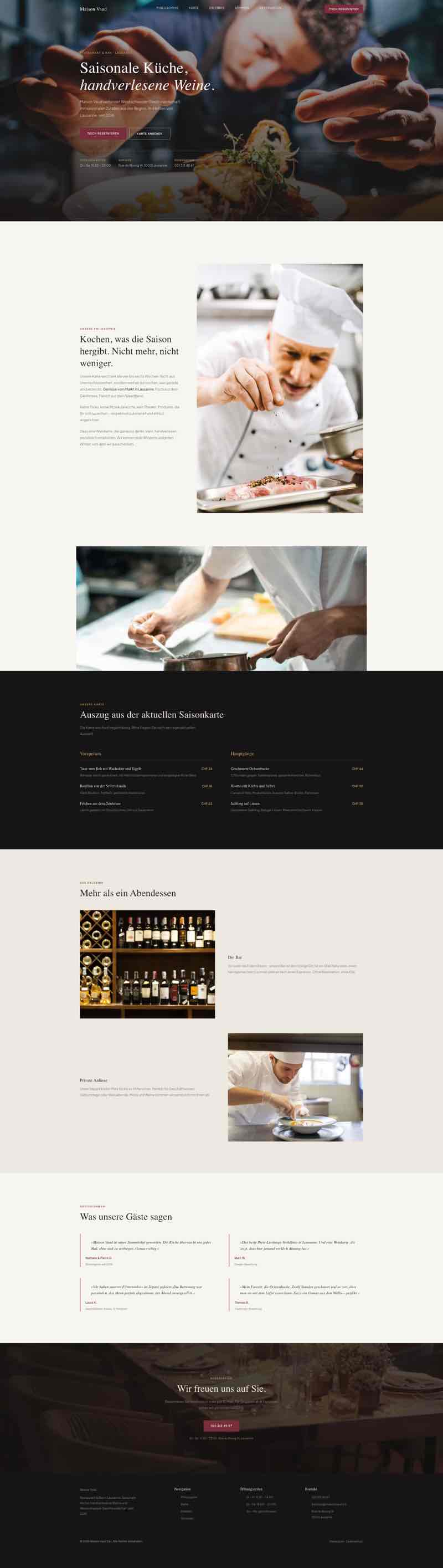 Atmosphärische Website für Restaurant mit Speisekarte und Reservierung