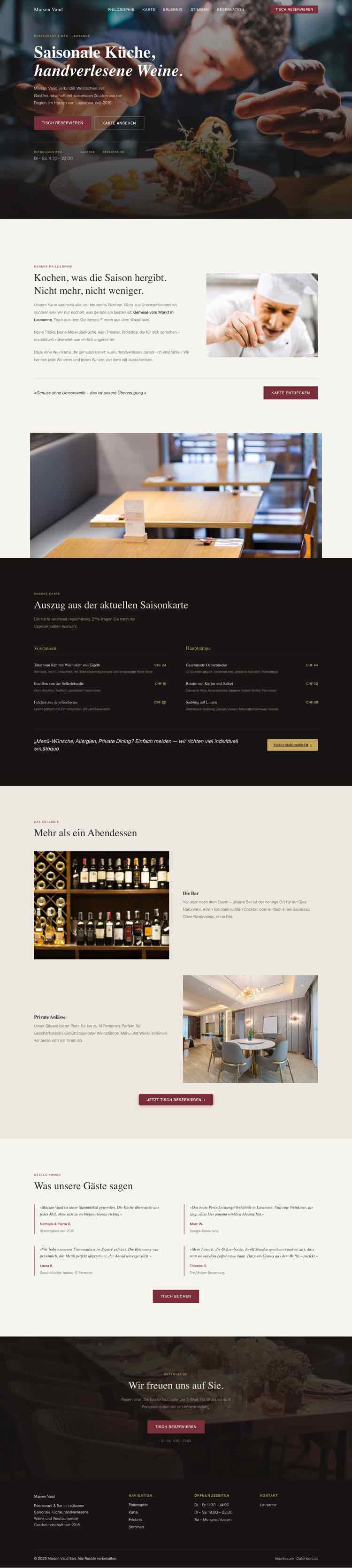 Restaurant Maison Vaud mit Fullscreen-Hero