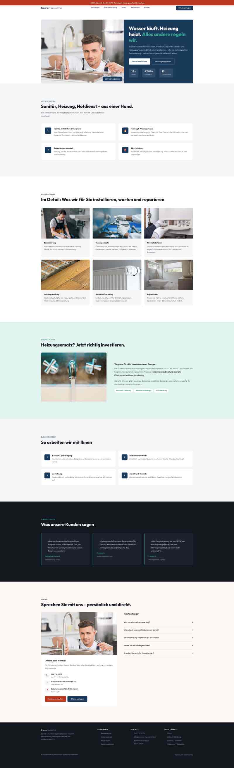 Webauftritt für Sanitär- und Heizungsbetrieb mit Notdienst und Leistungsübersicht