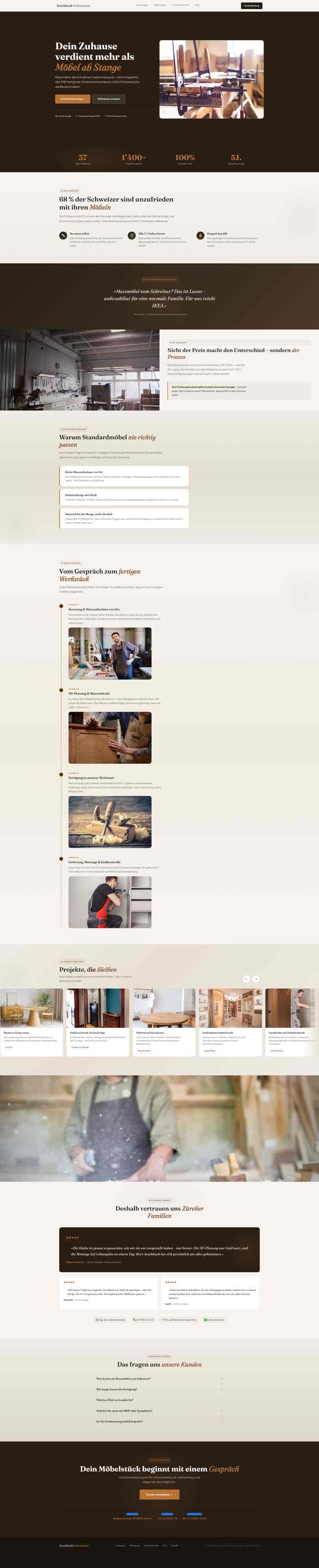Handwerklicher Webauftritt für Schreinerei mit Massanfertigungen und Werkstatt