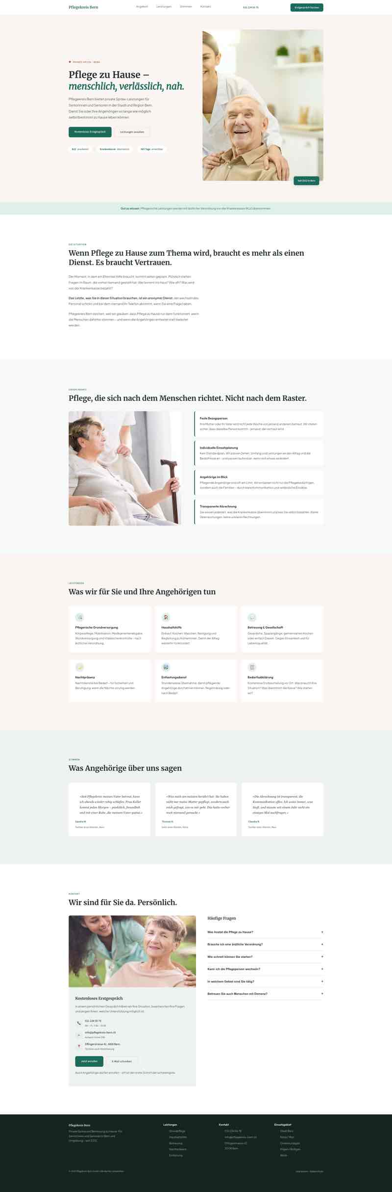 Vertrauensvoller Internetauftritt für Spitex-Dienst mit Pflegeangebot und Kontakt