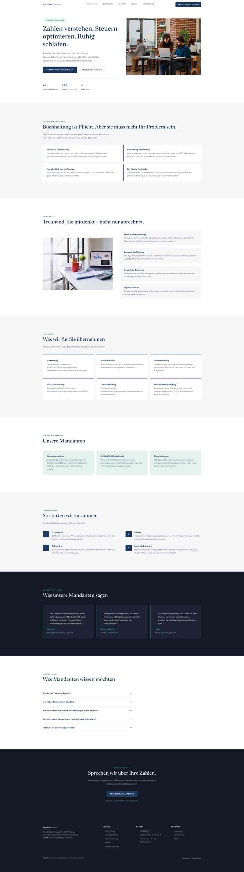 Seriöser Webauftritt für Treuhandbüro mit Dienstleistungen und Erstberatung