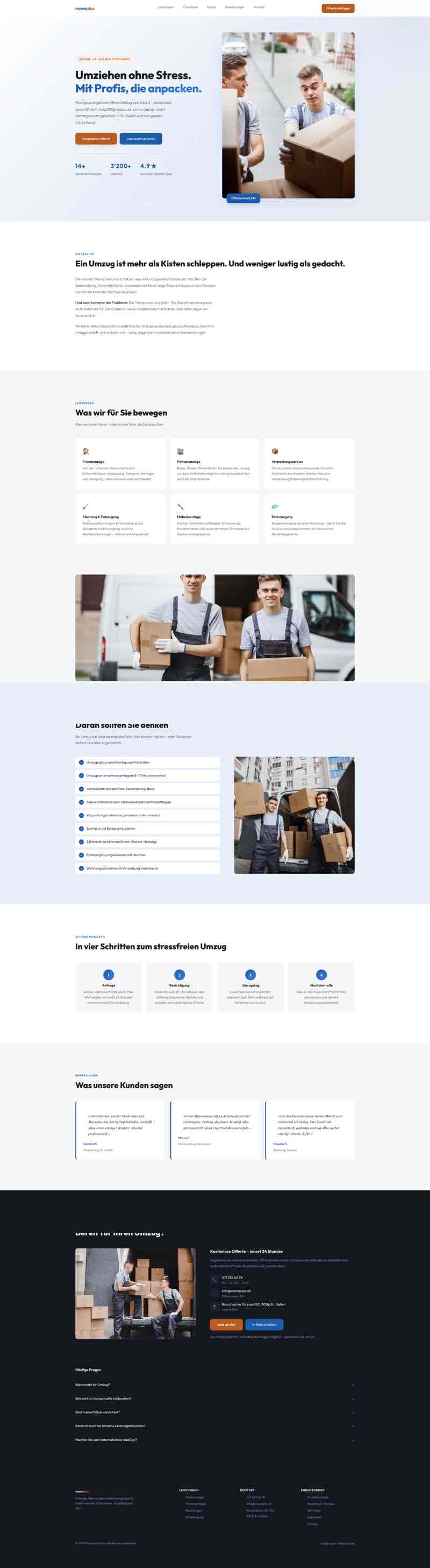 Professionelle Website für Umzugsunternehmen mit Offertanfrage und Leistungsseite