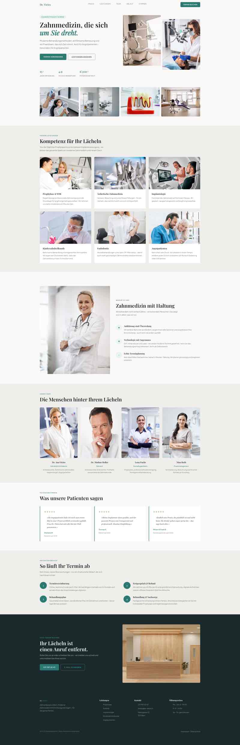 Vertrauensvolle Website für Zahnarztpraxis mit Behandlungsangebot und Online-Termin