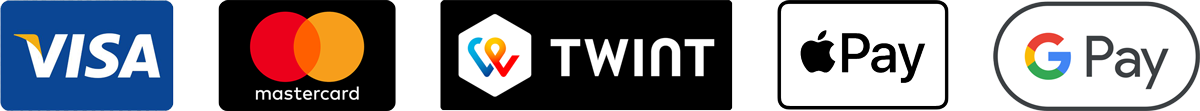 Zahlungsarten: Visa, Mastercard, Twint, Apple Pay, Google Pay