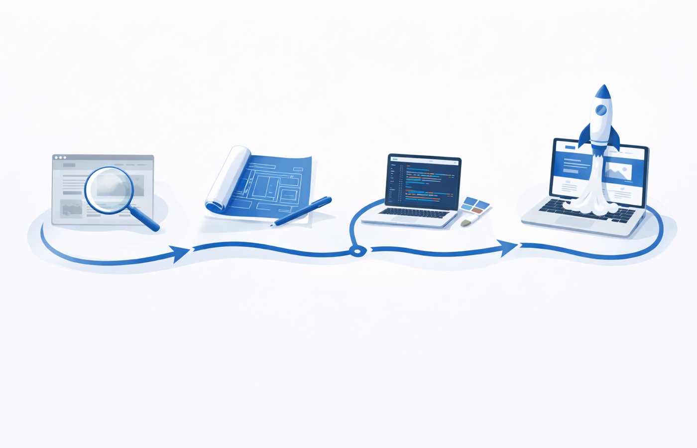 Vierstufiger Relaunch-Prozess: Analyse und Planung, Strategie und Struktur, Umsetzung und Migration, sowie Livegang und Monitoring