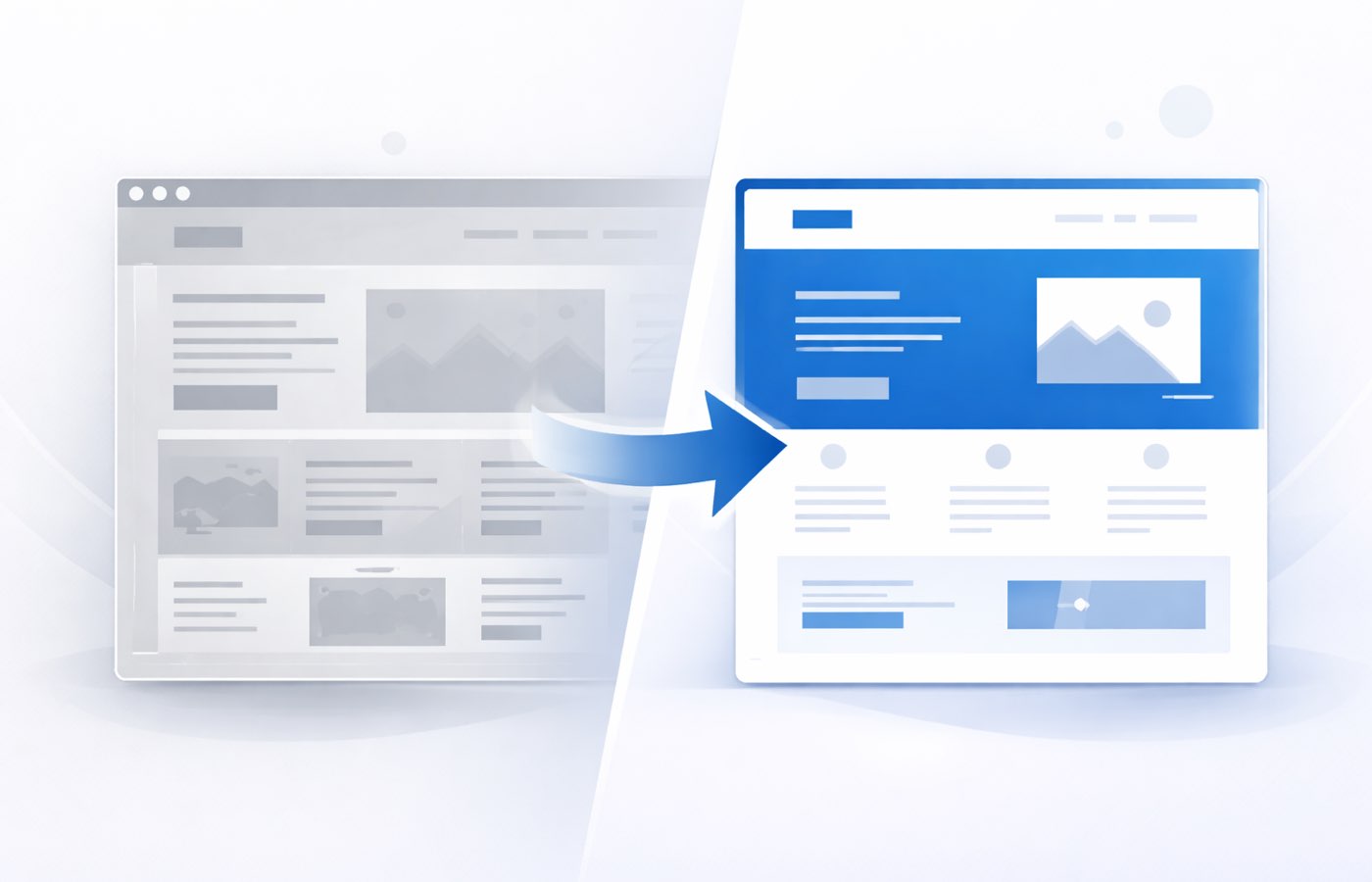 Visueller Vergleich einer Website vor und nach dem Relaunch mit modernem Design und optimierter Struktur